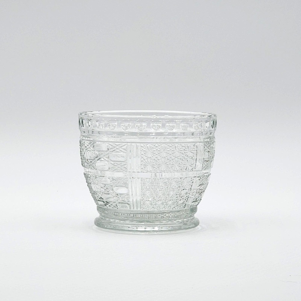 Vintage KIG Clear Pressed Glass Starburst & Geometric Panel Votive Candle Holder